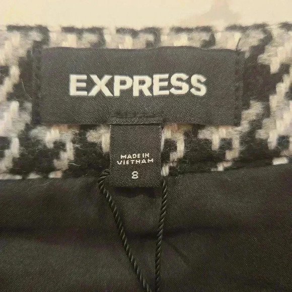 Express Houndstooth Wool  Full Zip Mini Skirt Black Gray White Womens Size 8 - Picture 4 of 7